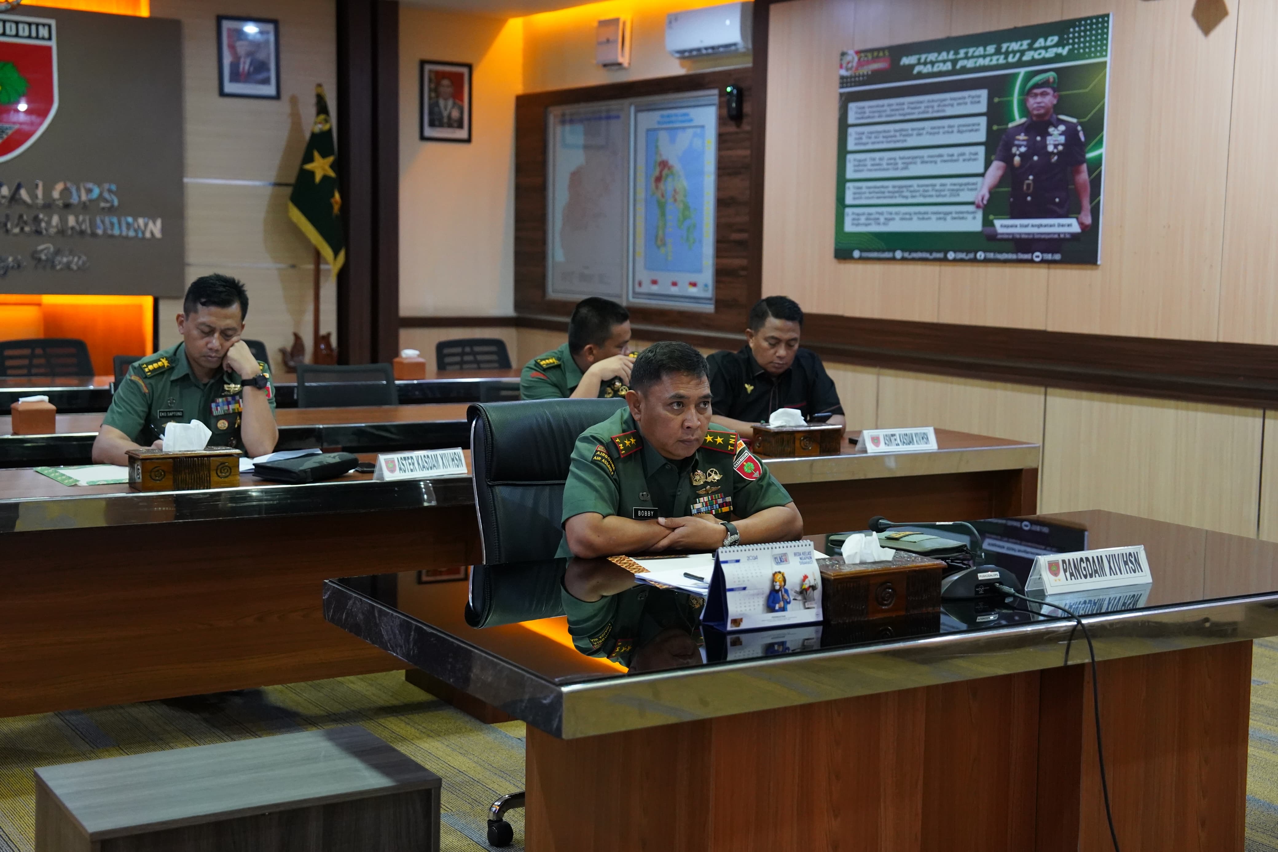 Pangdam XIV/Hsn Mengikuti Rakor Antisipasi dan Penanggulangan Karhutla Tahun 2024 Secara Virtual