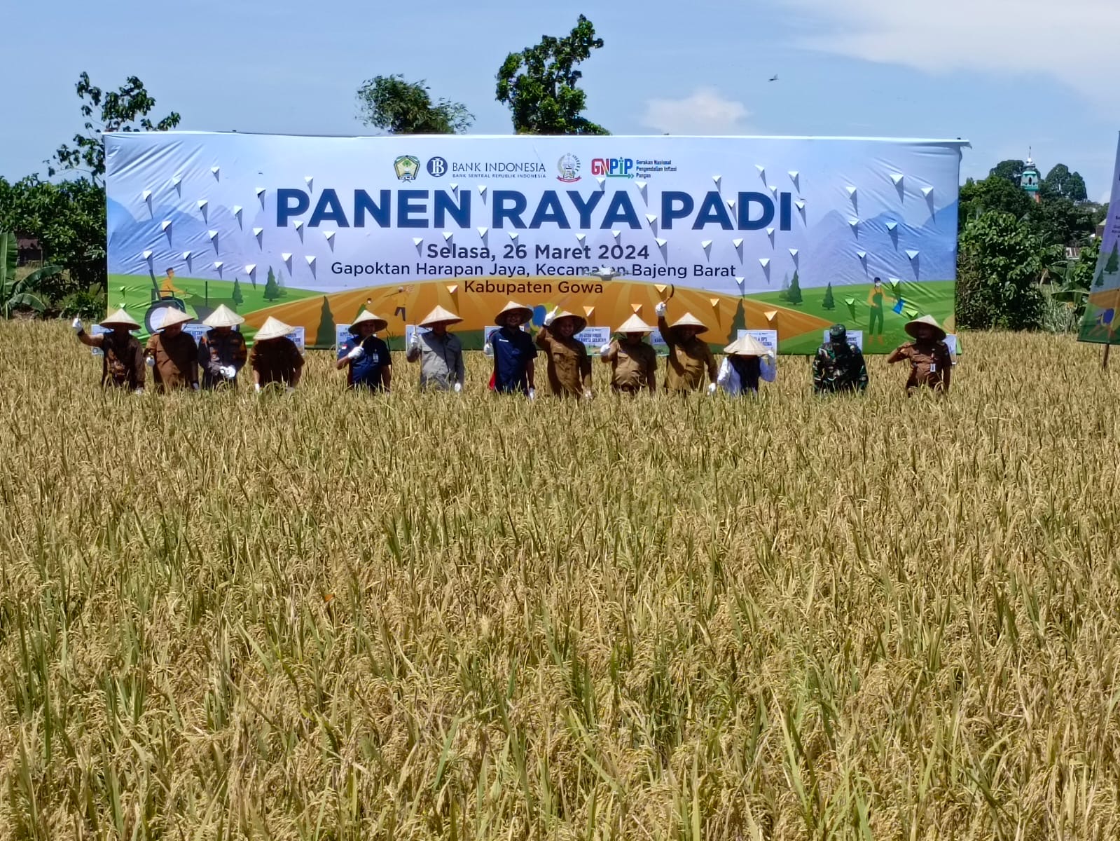 Dukung Ketahanan Pangan, Danramil 1409-06/Bajeng Hadiri Panen Raya Padi Gapoktan Harapan Jaya