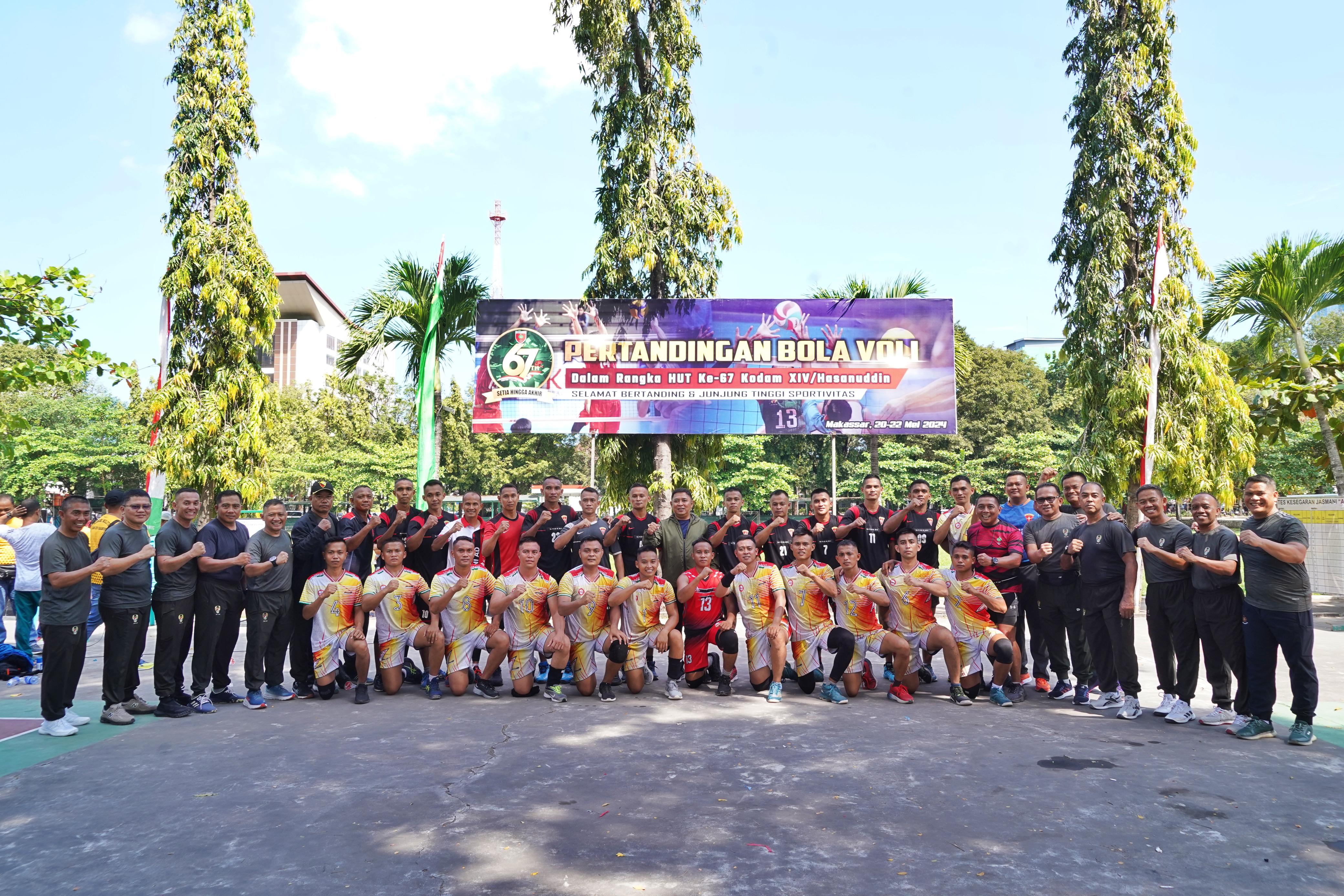 Pertandingan Bola Voli dan Tenis Lapangan di HUT Ke-67 Tahun 2024 Kodam XIV/Hsn