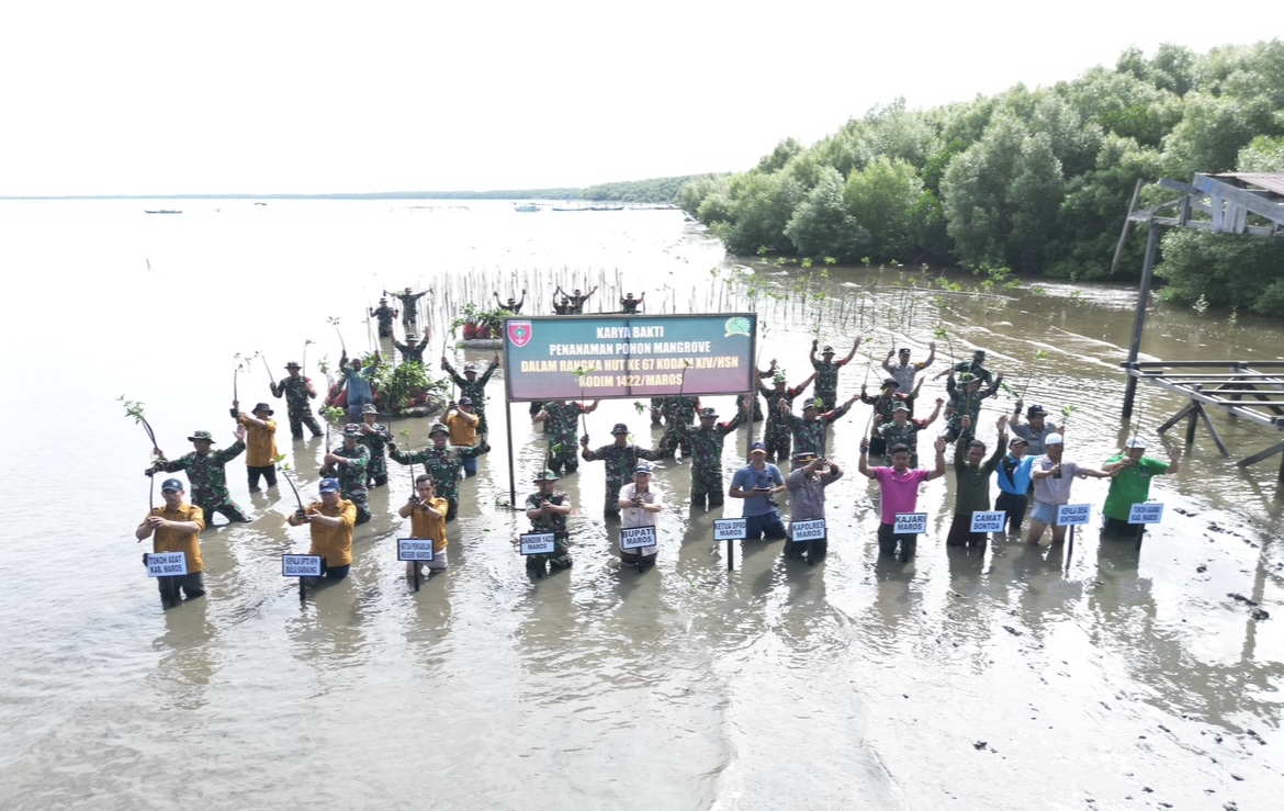 Kodim 1422/Maros Tanam pohon Mangrove Peringati HUT Kodam XIV/Hasanuddin Ke-67