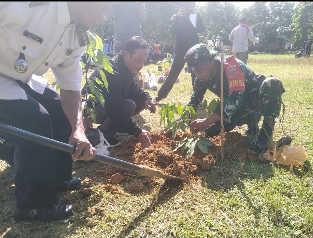 Koramil Baras Kodim 1427/Pasangkayu dan Forkopincam Gelar Karya Bakti Penanaman Pohon
