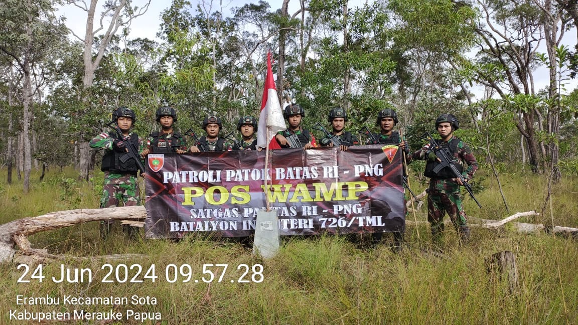 Buktikan Wilayah Kedaulatan Negara Masih Terjaga, Satgas Pamtas Yonif 726/Tml Lakukan Patroli Patok Perbatasan RI-PNG